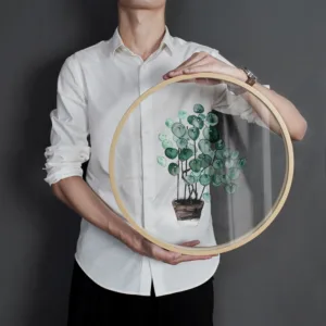 Nordic style 3D High transparency solid wood round hanging picture living room painting restaurant Small fresh Green plant mural