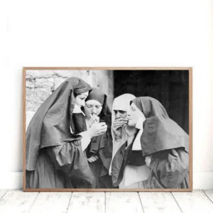Nuns Smoking Print Canvas Painting Black and White Posters Prints Salon Wall Art Pictures Living Room Home Decor Drop Shipping