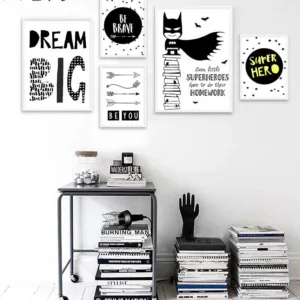 Nursery Quote Canvas Poster Black White Print Cartoon Batman Wall Art Painting Nordic Decoration Picture Baby Kids Bedroom Decor