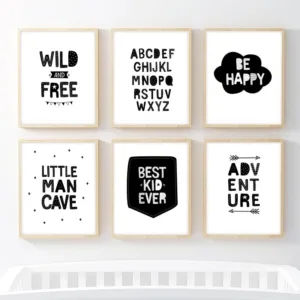 Nursery Wall Art Canvas Painting Black and White Adventure Be Wi