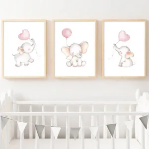 Nursery Wall Art Children Poster Elephant Balloon Print Canvas Painting Nordic Kids Decoration Picture Baby Girl Bedroom Decor