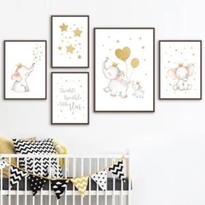 Nursery Wall Art Poster Elephant Balloon Canvas Painting Star Moon Poster Nordic Prints Wall Pictures For Baby Kids Room Decor