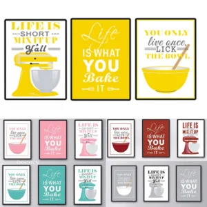 OKHOTCN Baking Canvas Painting Life Quote  Posters and Prints Wall Pictures For Living Room Kitchen Mixer Art Home Decor