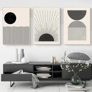 Ocean Waves Poster Art Print Geometric Abstract Painting Woodblock Illustration Neutral Colors Canvas Wall Art Mid Century Decor