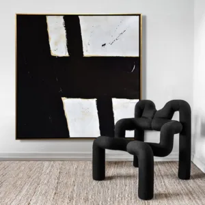 Original Abstract Painting Large Wall Art Canvas Painting Minimalist Art Office Home Decor Oversize Black Art White Wall Art