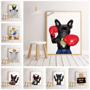 Painting Nordic style boxing wall art dog poster funny cartoon animal picture for children room decoration canvas painting #K568