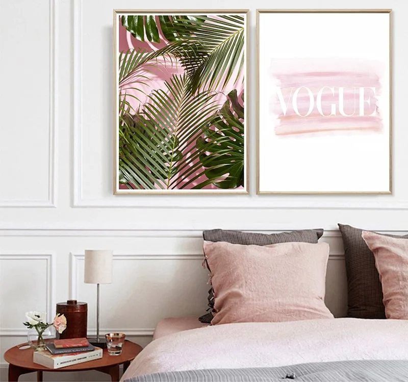 Palm Tree Print Vogue Watercolor Canvas Painting Minimalist Palm Leaf Poster Art Blush Pink Wall Decor Nordic Decoration Pict