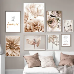 Peony Flower Leaf Plant Dance Woman Quote Wall Art Canvas Painti