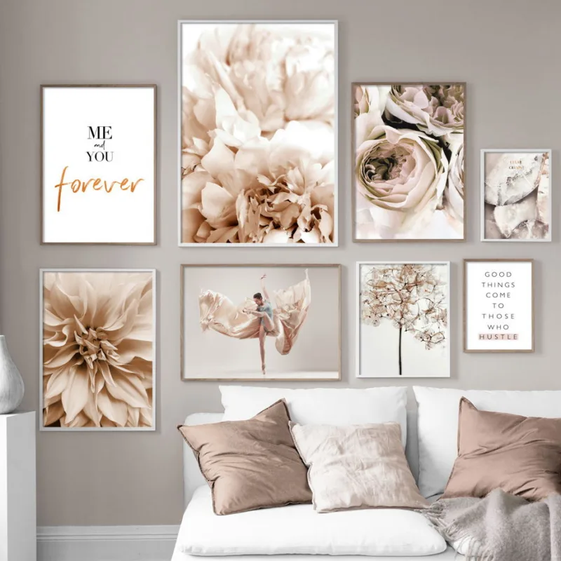 Peony Flower Leaf Plant Dance Woman Quote Wall Art Canvas Painting Nordic Posters And Prints Wall Pictures For Living Room Decor