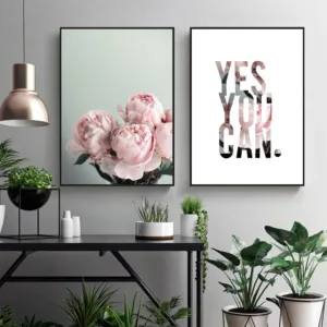 Peony Flower Plant motivational quotes Wall Art Canvas Painting Nordic Posters And Prints Wall Pictures For Living Room Decor