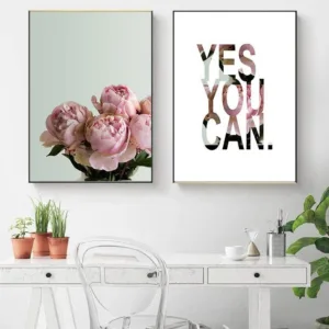 Peony Flower Wall Art Decorative Picture Motivational Quotes Poster Nordic Print Minimalist Canvas Painting Modern Home Decor
