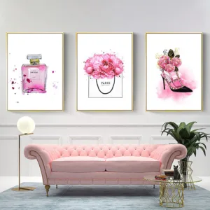 Perfume High Heels Vogue Poster Flower Canvas Painting Wall Art Scandinavian Posters Wall Pictures For Fashion Girl Room Decor