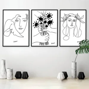Picasso Line Art Drawing Canvas Art Prints Sketches Woman Bouquet of Peace Painting Poster Minimalist Wall Art Home Wall Decor