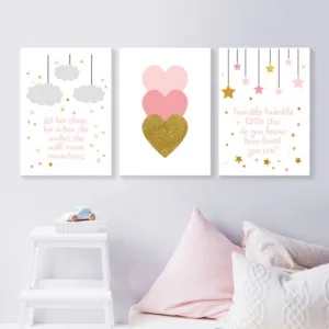 Pink Heart Cartoon Rabbit Wall Art Canvas Poster Nursery Quotes Print Nordic Painting Wall Picture Kids Living Room Decoration