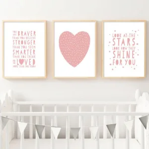 Pink Heart Nursery Quotes Wall Poster Child Canvas Art Print Painting Nordic Kid Decoration Picture Baby Girl Bedroom Decoration