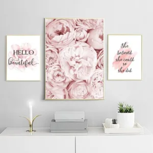 Pink Peony Flower Poster Nordic Style Fashion Quotes Wall Art Print Canvas Painting Modern Picture Girl Room Home Decoration