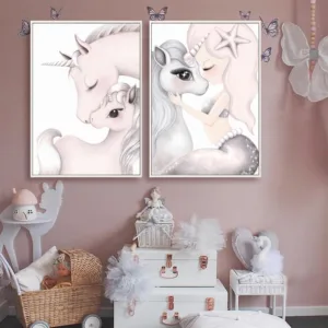 Pink Unicorn Poster Nordic Printing Nursery Wall Art Canvas Painting Decor Pictures For kid‘srroom Home Decor No Frame