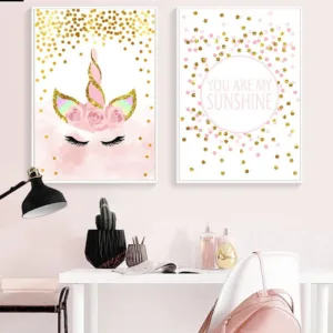Pink Unicorn Poster Nursery Quotes Art Wall Canvas Print Painting Nordic Style Decorative Picture Baby Girl Bedroom Decoration