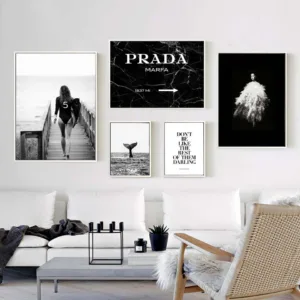 Poster Fashion Surf Woman Letter Nordic Wall Pop Art Canvas Painting Black White Vogue Picture Prints Living Room For Home Decor