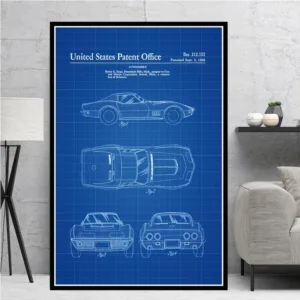 Poster Prints Hot 1968 Patent Blueprint  Minimalist Chart Retro Car Oil Painting Canvas Art Wall Picture Decor schilderij obrazy