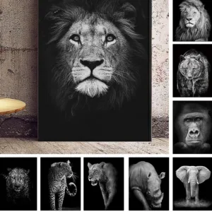 Poster and prints kids room animal black white lion elephant deer zebra canvas paintings for living room wall art pictures