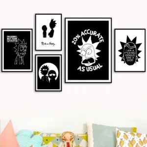 Posters Prints Letters Art Cartoon Rick And Morty Wall Baby Room Nordic Canvas Paintings Black White Modular Home Decor Pictures