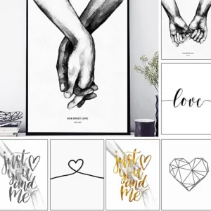 Posters nordic style abstract oil painting handmade in canvas black and white art Sweet Love pictures living room decoration 、