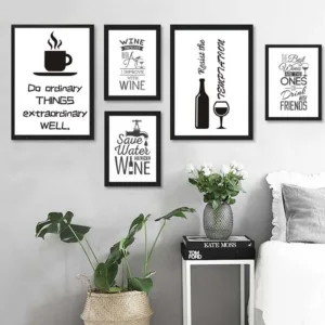 Print Kitchen Poster Black And White Wine Beer Bottle Typography Wall Art Canvas Painting Picture European Style Bar Home Decor