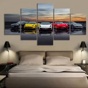 Prints Poster Home Decoration Canvas Painting 5 Panels Luxury Cars Hang Pictures Modular Wall Artwork For Boys Room Framework