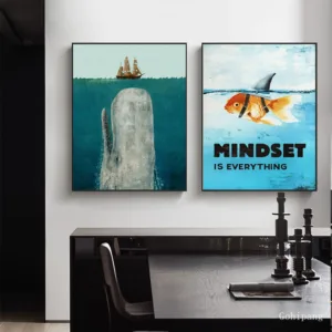 Quote Poster Mindset Everything Motivational Shark Fish Canvas Art Oil Painting Picture Living Room Office Home Decor Unframed