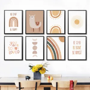 Rainbow Nursery Decor Boho Sunshine Wall Art Print Nordic Canvas Painting Cartoon Posters Wall Pictures for Kids Room Decoration