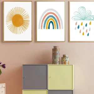 Rainbow Nursery Decor Boho Sunshine Wall Art Print Nordic Canvas Painting Cartoon Posters Wall Pictures for Kids Room Decoration