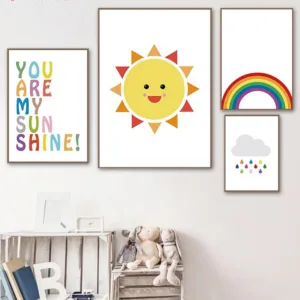 Rainbow Sun Cloud  Wall Art Canvas Poster Print Lovely Cartoon  Nursery Painting Picture Nordic Style Children's Room Decor Gift