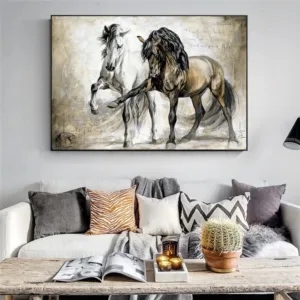Retro Nostalgia Brown Horse Dance Wall Art Posters Living Room Animal Oil Painting On Canvas Wall Pictures For Home Decor