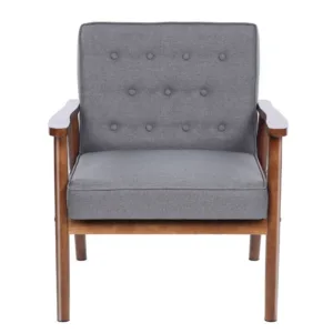 Retro Modern Armchair Grey Fabric Upholstered Wooden Lounge Chair Living Room Bedroom Single Sofa Chair 76x68x84CM SKU13332518