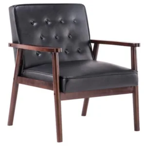 Retro Modern Fabric PU Upholstered Wooden Lounge Chair armchair Black Easy to assemble,  vanity chair ,dining chair.