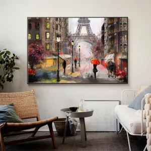 Romantic City Pedestrian Paris Eiffel Tower Landscape Abstract Oil Painting on Canvas Poster Print Wall Picture for Living Room