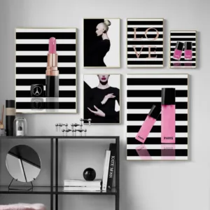 Rose Gold Love Lipstick Girl Nail Polish Salon Wall Art Canvas Painting Posters And Prints Wall Pictures For Living Room Decor