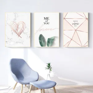 Rose Gold Wall Art Green Plant lip Posters and Prints Geometric Heart Canvas Painting Scandinavian Luxury Pictures Home Decor