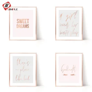 Rose Gold Wall Art Sweet Dream Quote Posters and Prints Goodnight Lashes Canvas Painting Scandinavian Luxury Pictures Home Decor