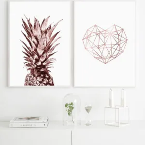 Rose Gold Wall Art Tropical Pineapple Posters and Prints Geometric Heart Canvas Painting Scandinavian Luxury Pictures Home Decor