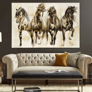 Running Four Horses Hotel Decorative Painting Horse Animal Poster Chinese Style Wall Art Porch Hanging Painting Pictures