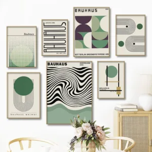 Bauhaus Green Color Block Lines Modern Minimalist Wall Art Posters Prints Canvas Painting Abstract Pictures Living Room Decor