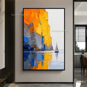 Black White Original Design Wall Art Items Hand Painted Yellow Blue Seascape Canvas Oil Painting For Room Decor New Artwork