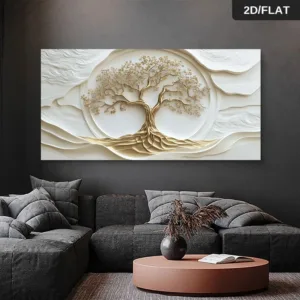 Modern Abstract Golden Tree of Life Canvas Painting - Minimalist Wall Art Poster Living Room, Bedroom, Office Decor No Frame