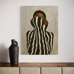 Neutral Wall Art Afrocentric Abstract Black Woman Canvas Prints Black & White Stripes Girl Pictures for Living Room Home Decor