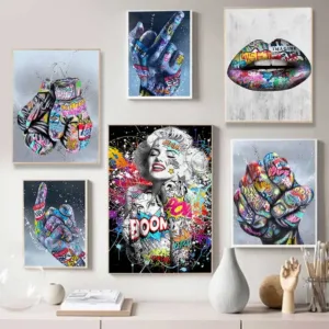 Posters and Prints Graffiti Art Paintings on the Wall Art Canvas Pictures Home Wall character DecorationGesture Street Art