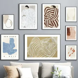 Scandinavian Vintage Wall Art Geometric Abstract Lines Girl HD Canvas Poster Print Home Bedroom Living Room Decoration,frameless