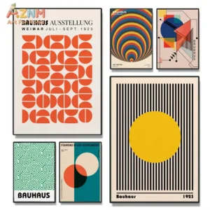 Modern Abstract Geometric Bauhaus Poster Art Eye-Catching Black-and-White Lines with  Bicycle Canvas Print for Home Room Decor