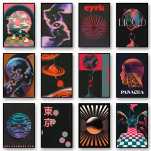 Abstract Futurism Wall Art Dark Colorful Character Geometry Canvas Print Trendy Retro Poster for Living Room Home Decor Gift
